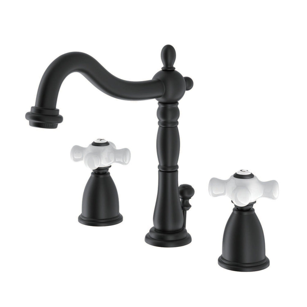 Heritage Two-Handle 3-Hole Deck Mount Widespread Bathroom Faucet with Brass Pop-Up