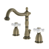 Heritage Two-Handle 3-Hole Deck Mount Widespread Bathroom Faucet with Brass Pop-Up