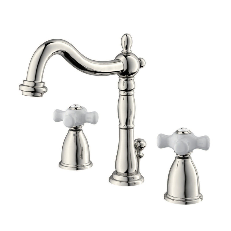 Heritage Two-Handle 3-Hole Deck Mount Widespread Bathroom Faucet with Brass Pop-Up