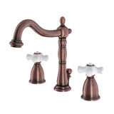 Heritage Two-Handle 3-Hole Deck Mount Widespread Bathroom Faucet with Brass Pop-Up