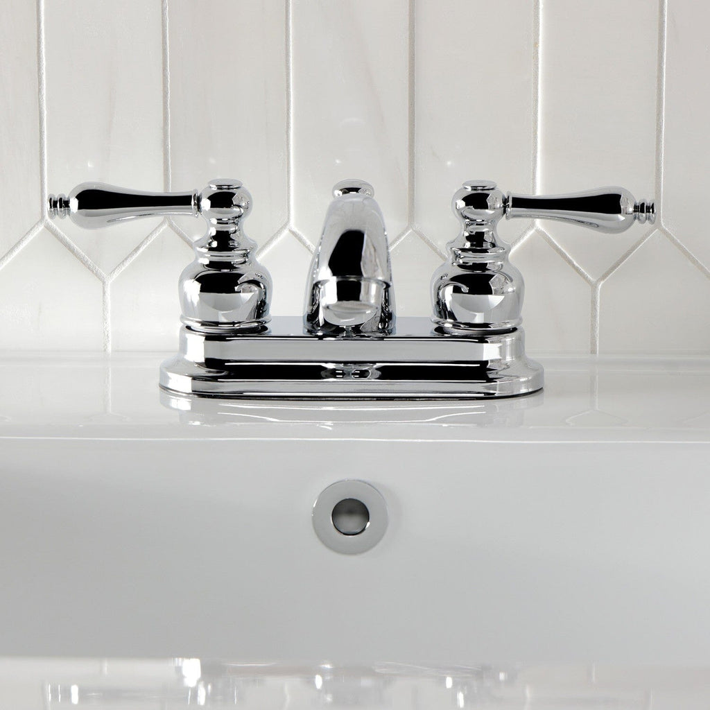 Vintage Double-Handle 3-Hole Deck Mount 4-Inch Centerset Bathroom Faucet with Pop-Up Drain