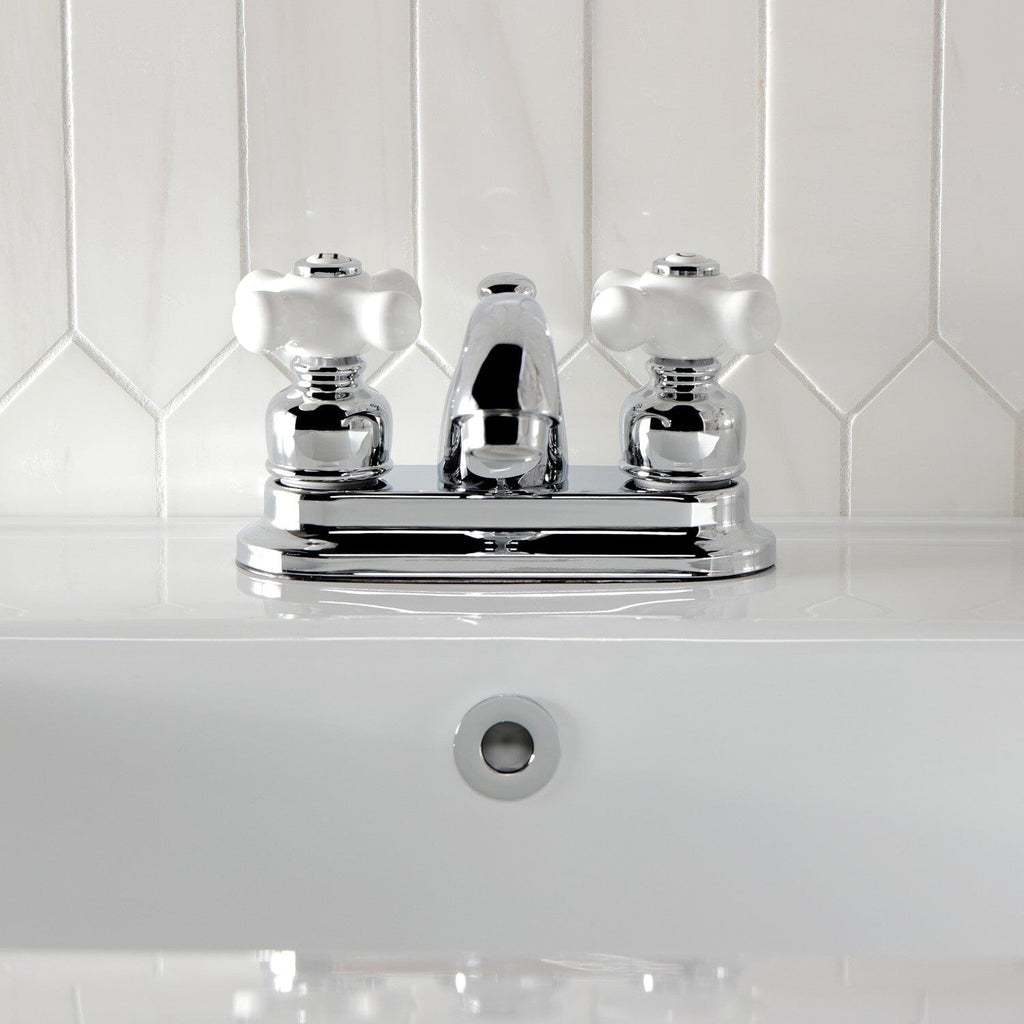 Vintage Double-Handle 3-Hole Deck Mount 4-Inch Centerset Bathroom Faucet with Pop-Up Drain