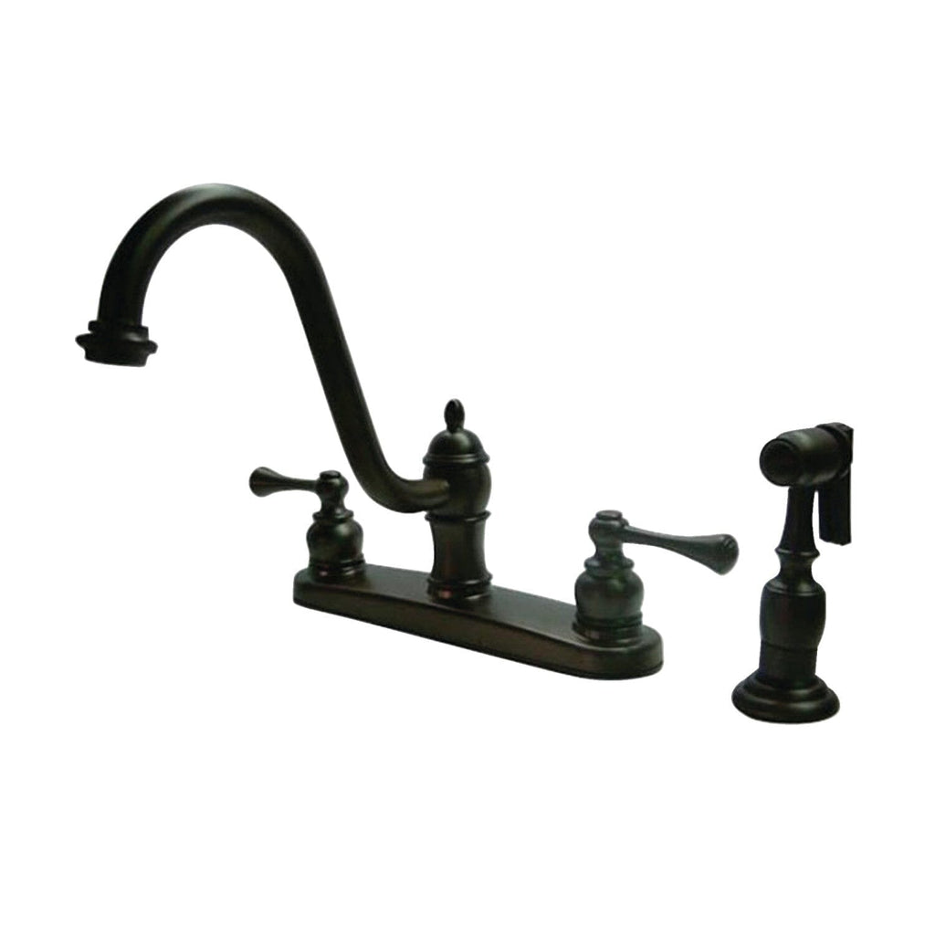 Two-Handle 4-Hole 8" Centerset Kitchen Faucet with Brass Sprayer