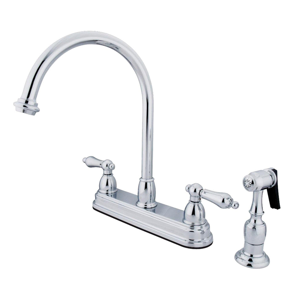 Restoration Two-Handle 4-Hole 8" Centerset Kitchen Faucet with Brass Sprayer
