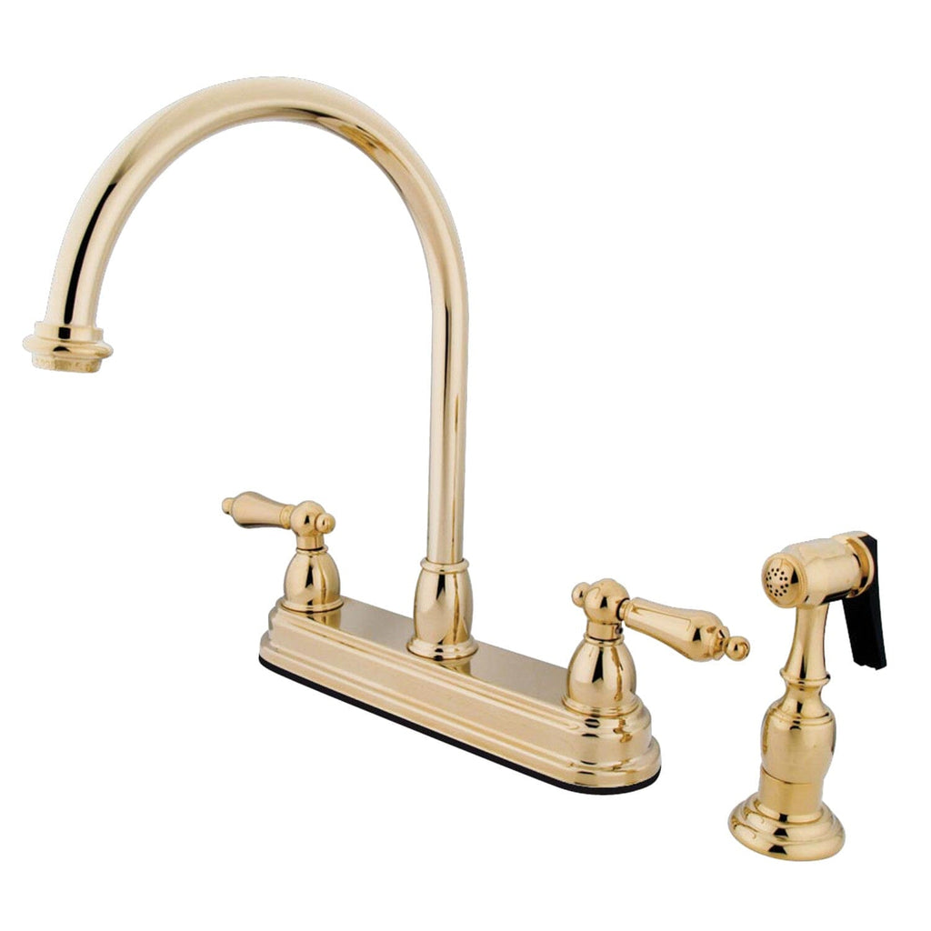 Restoration Two-Handle 4-Hole 8" Centerset Kitchen Faucet with Brass Sprayer