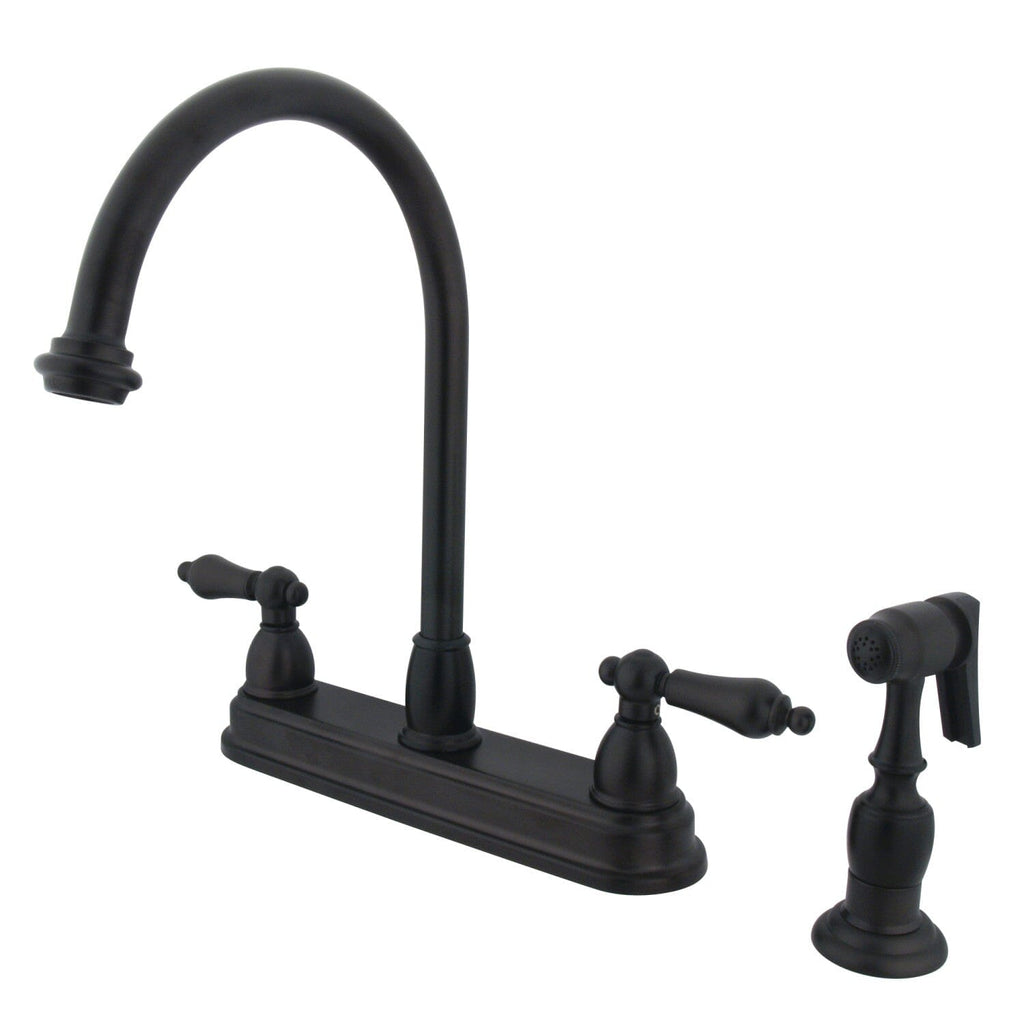 Restoration Two-Handle 4-Hole 8" Centerset Kitchen Faucet with Brass Sprayer