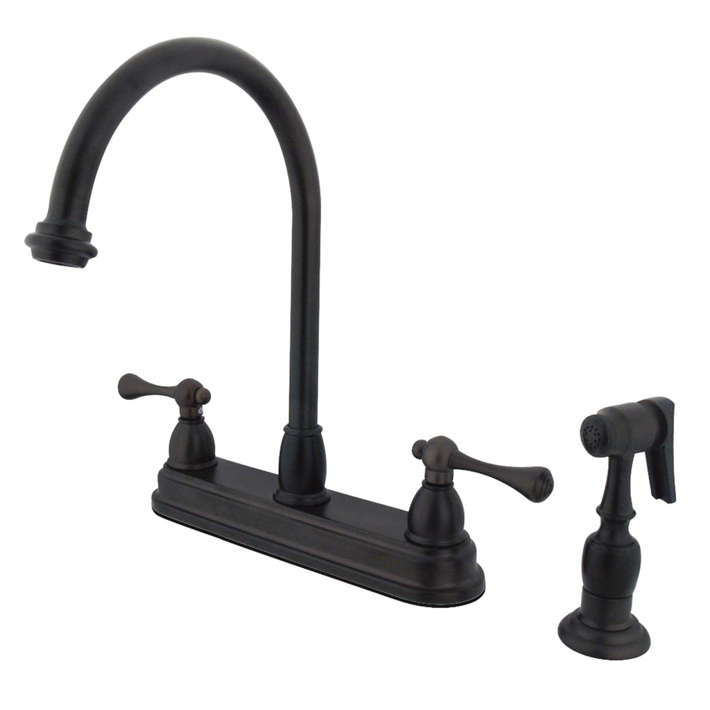 Vintage Two-Handle 4-Hole 8" Centerset Kitchen Faucet with Brass Sprayer