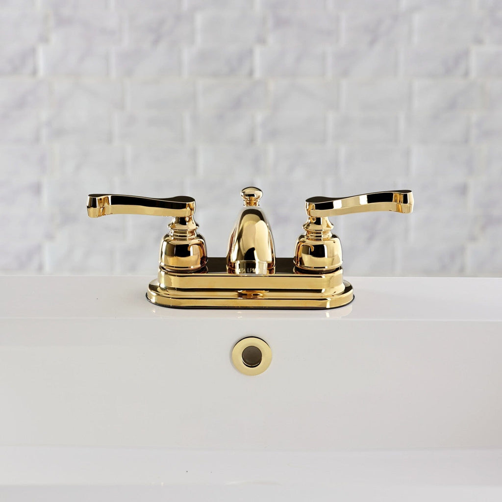 Royale Double-Handle 3-Hole Deck Mount 4-Inch Centerset Bathroom Faucet with Pop-Up Drain