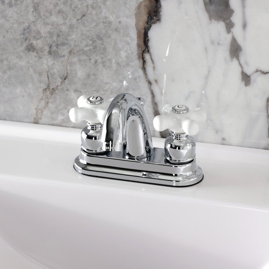 Restoration Double-Handle 3-Hole Deck Mount 4-Inch Centerset Bathroom Faucet with Pop-Up Drain