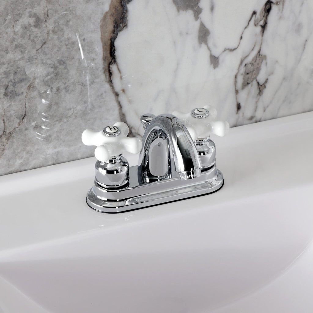Restoration Double-Handle 3-Hole Deck Mount 4-Inch Centerset Bathroom Faucet with Pop-Up Drain