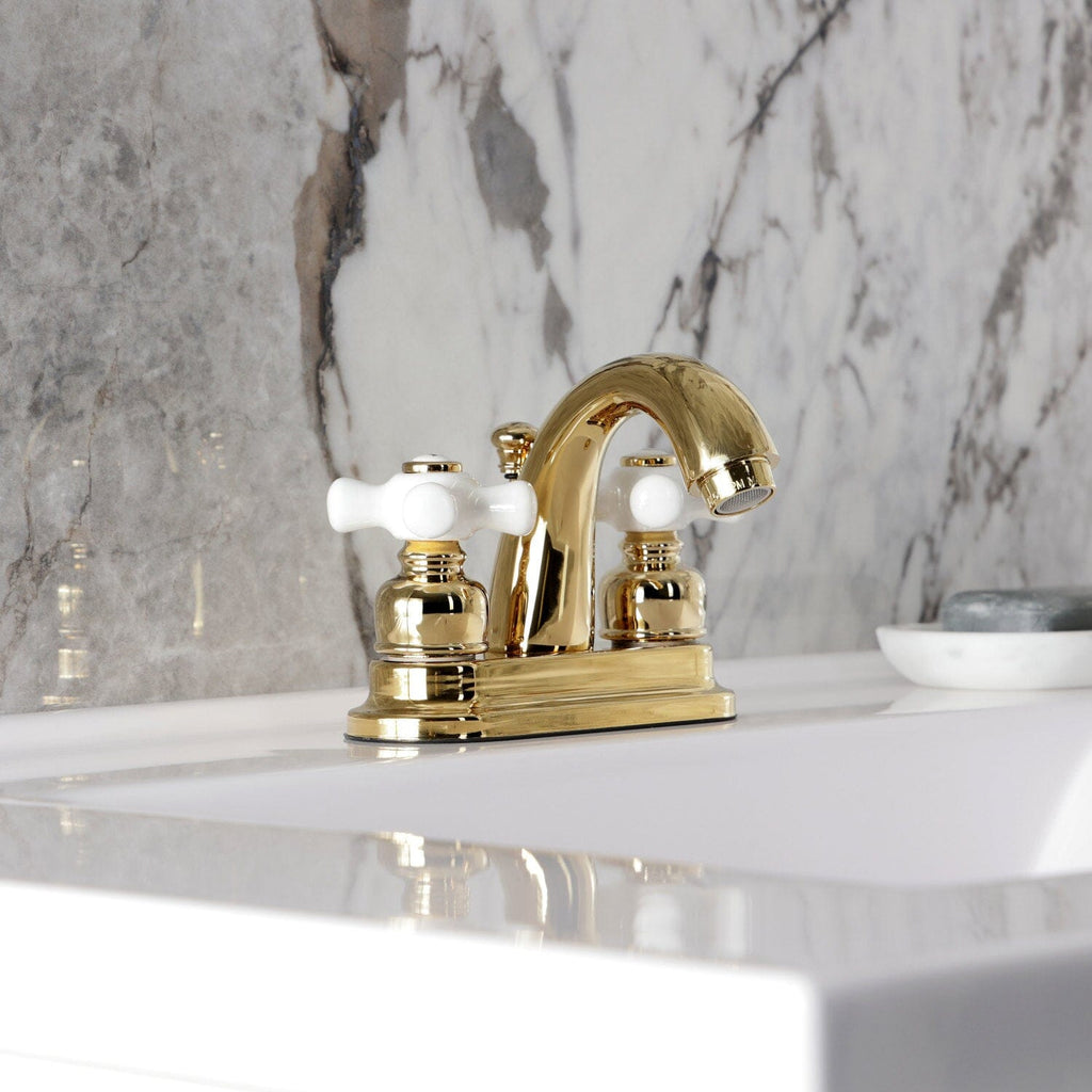 Restoration Double-Handle 3-Hole Deck Mount 4-Inch Centerset Bathroom Faucet with Pop-Up Drain