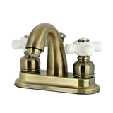 Restoration Double-Handle 3-Hole Deck Mount 4-Inch Centerset Bathroom Faucet with Pop-Up Drain