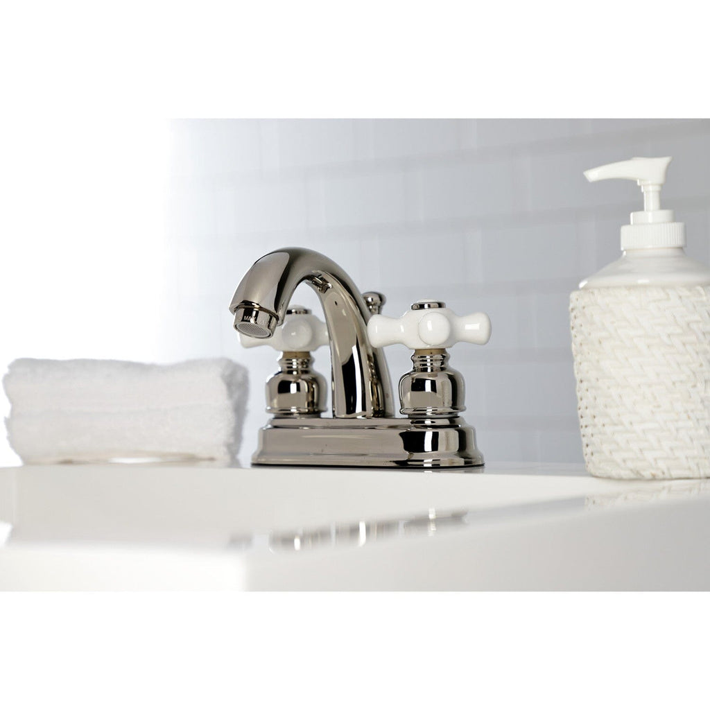 Restoration Double-Handle 3-Hole Deck Mount 4-Inch Centerset Bathroom Faucet with Pop-Up Drain