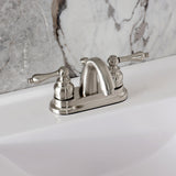 Restoration Two-Handle 3-Hole Deck Mount 4" Centerset Bathroom Faucet with Plastic Pop-Up