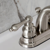 Restoration Two-Handle 3-Hole Deck Mount 4" Centerset Bathroom Faucet with Plastic Pop-Up