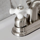Restoration Double-Handle 3-Hole Deck Mount 4-Inch Centerset Bathroom Faucet with Pop-Up Drain