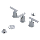 Convergent Three-Handle Deck Mount Bidet Faucet with Knurled Handle and Brass Pop-Up
