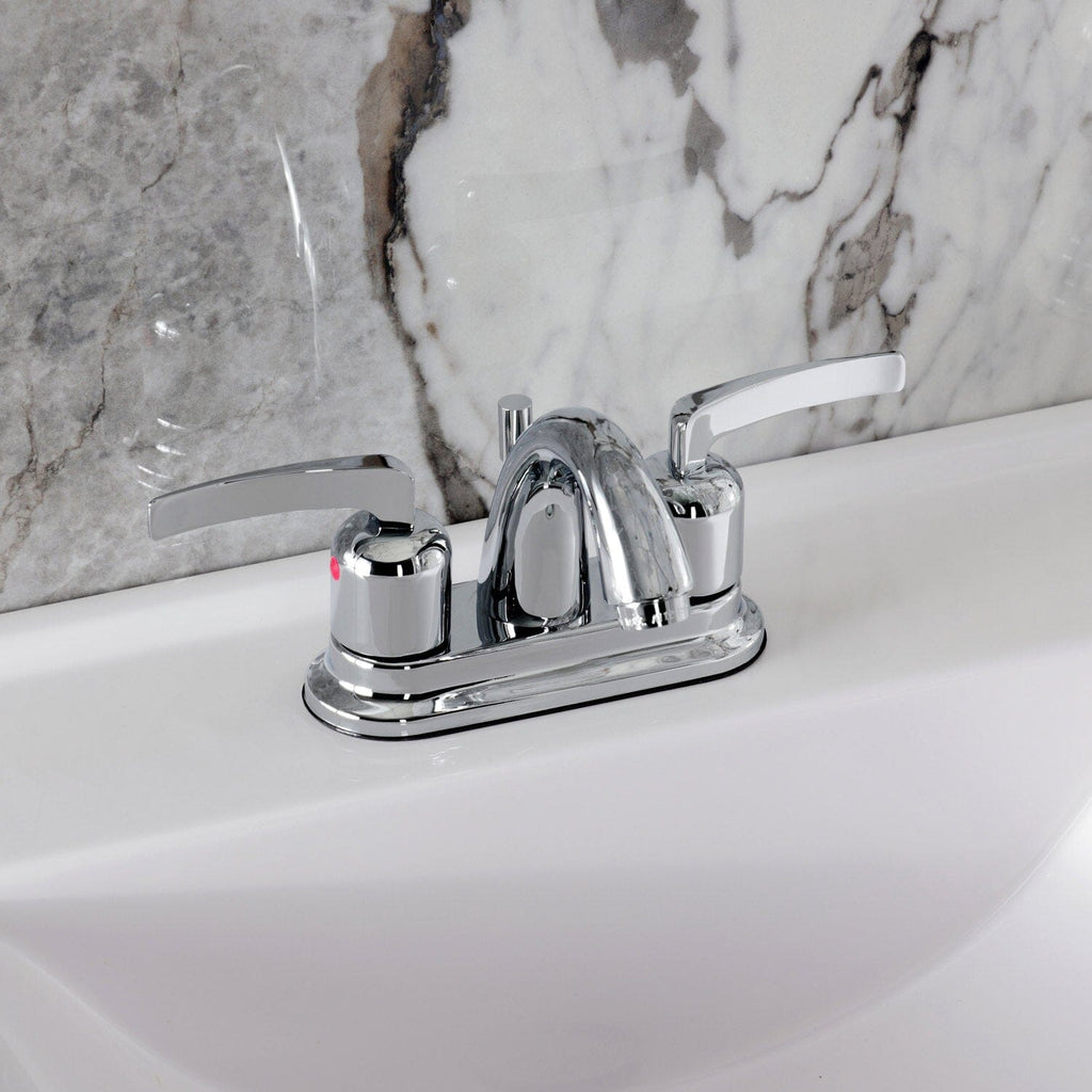 Centurion Double-Handle 3-Hole Deck Mount 4-Inch Centerset Bathroom Faucet with Pop-Up Drain