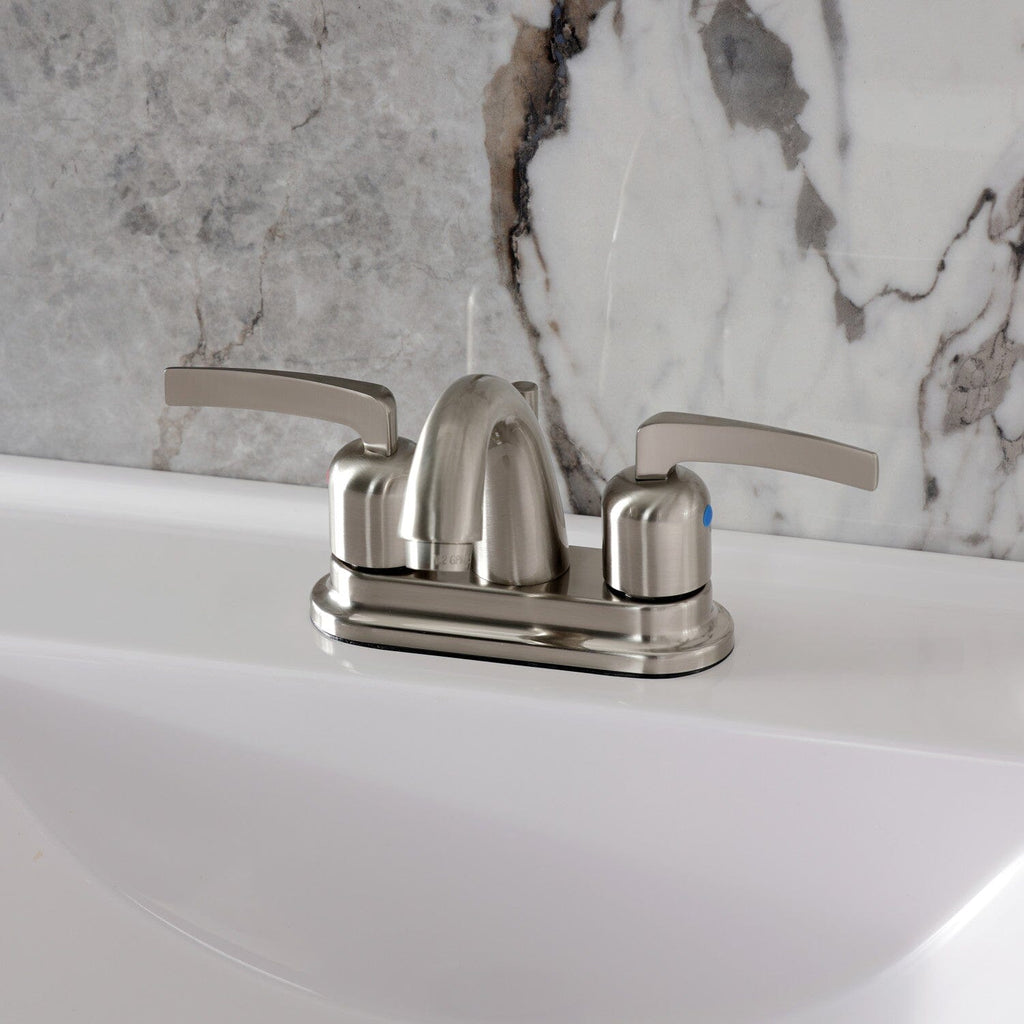 Centurion Double-Handle 3-Hole Deck Mount 4-Inch Centerset Bathroom Faucet with Pop-Up Drain