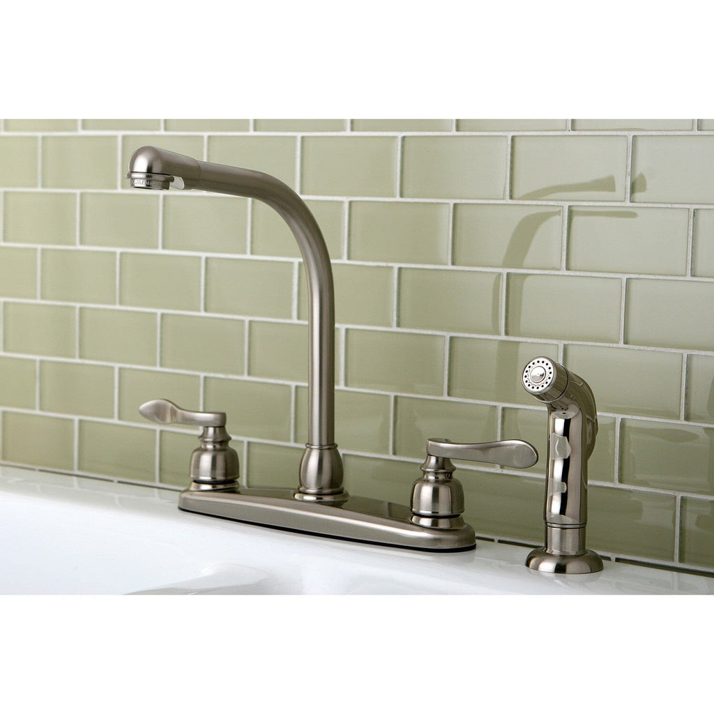 NuWave French Two-Handle 4-Hole 8" Centerset Kitchen Faucet with Side Sprayer