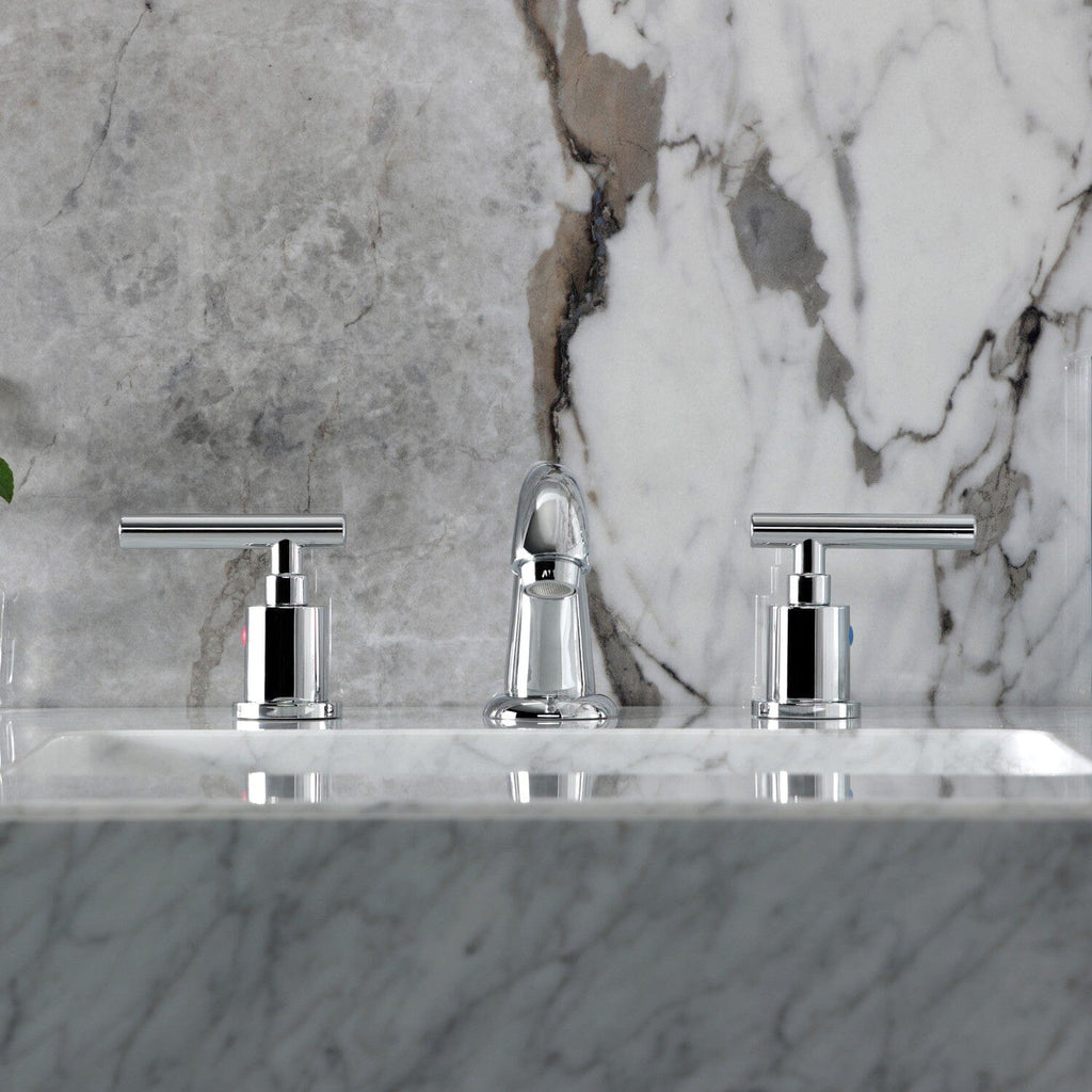 Manhattan Two-Handle 3-Hole Deck Mount Widespread Bathroom Faucet with Retail Pop-Up Drain
