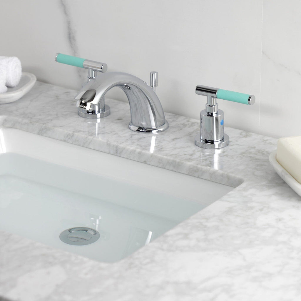 Kaiser Two-Handle 3-Hole Deck Mount Widespread Bathroom Faucet with Retail Pop-Up Drain