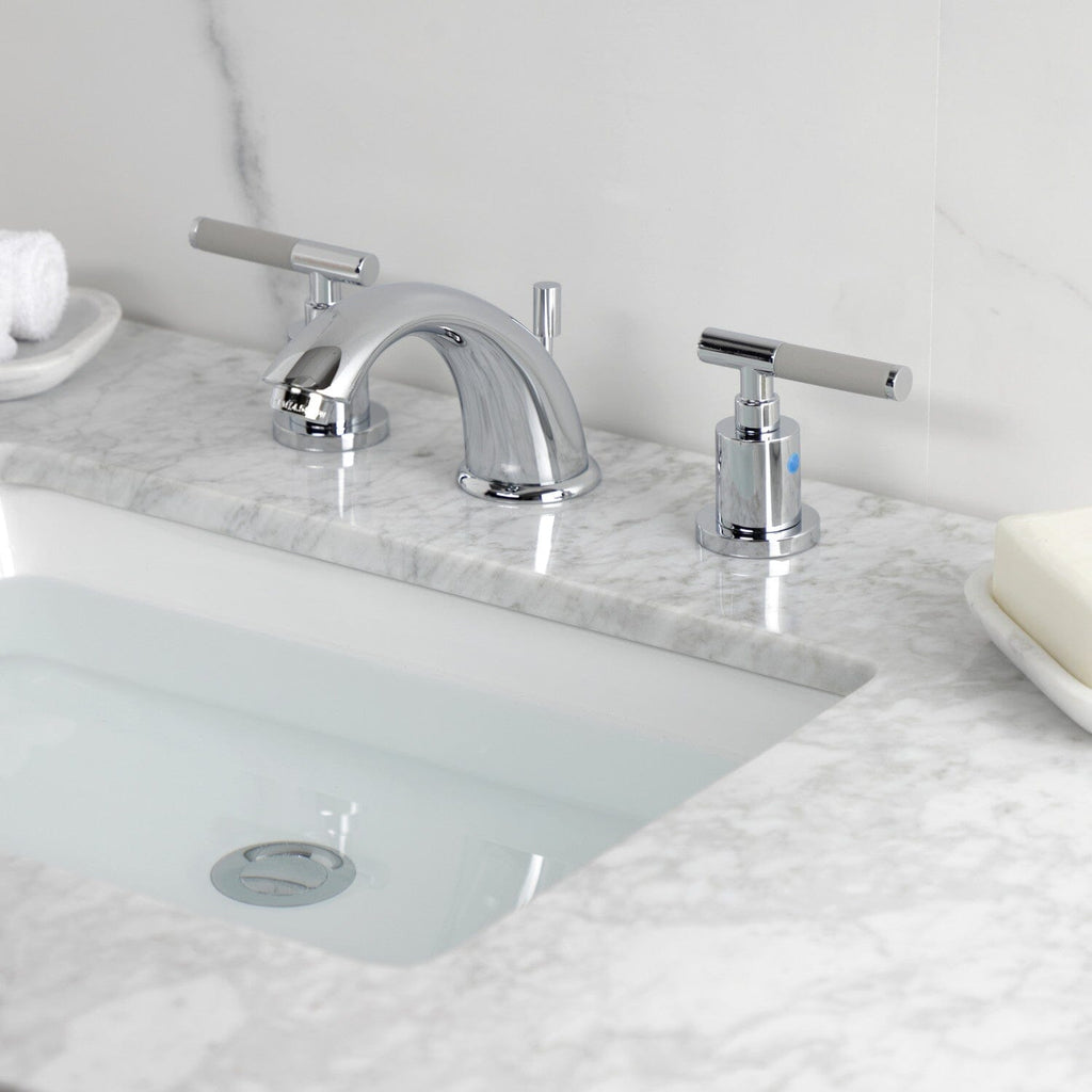 Kaiser Two-Handle 3-Hole Deck Mount Widespread Bathroom Faucet with Retail Pop-Up Drain