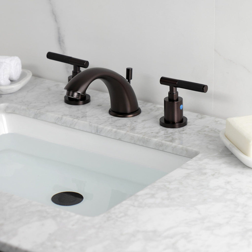 Kaiser Two-Handle 3-Hole Deck Mount Widespread Bathroom Faucet with Retail Pop-Up Drain