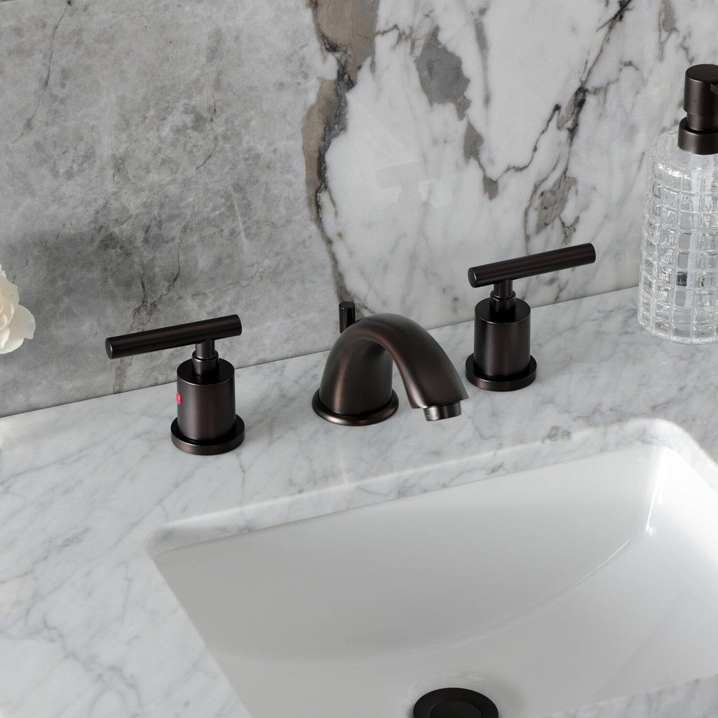 Manhattan Two-Handle 3-Hole Deck Mount Widespread Bathroom Faucet with Retail Pop-Up Drain