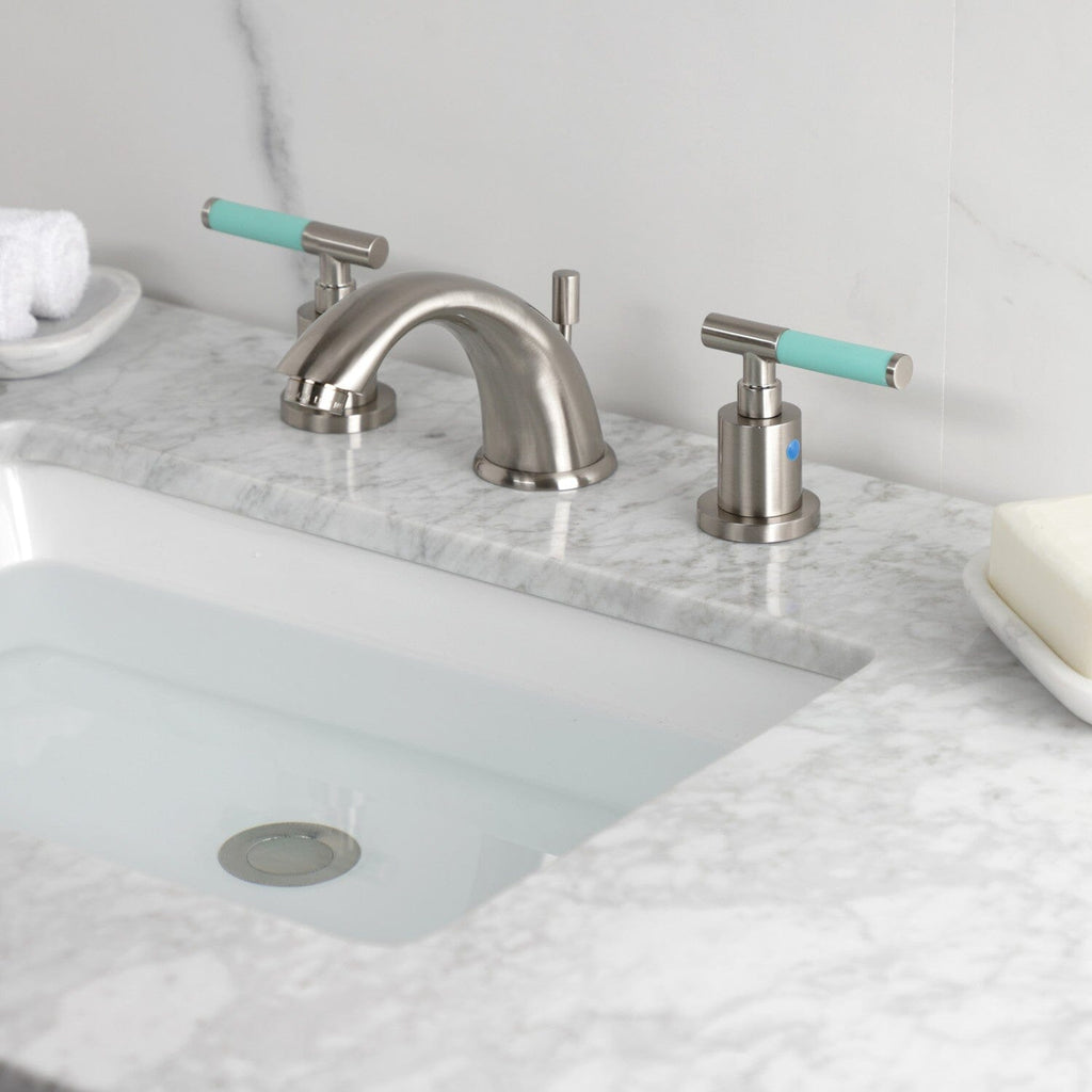 Kaiser Two-Handle 3-Hole Deck Mount Widespread Bathroom Faucet with Retail Pop-Up Drain