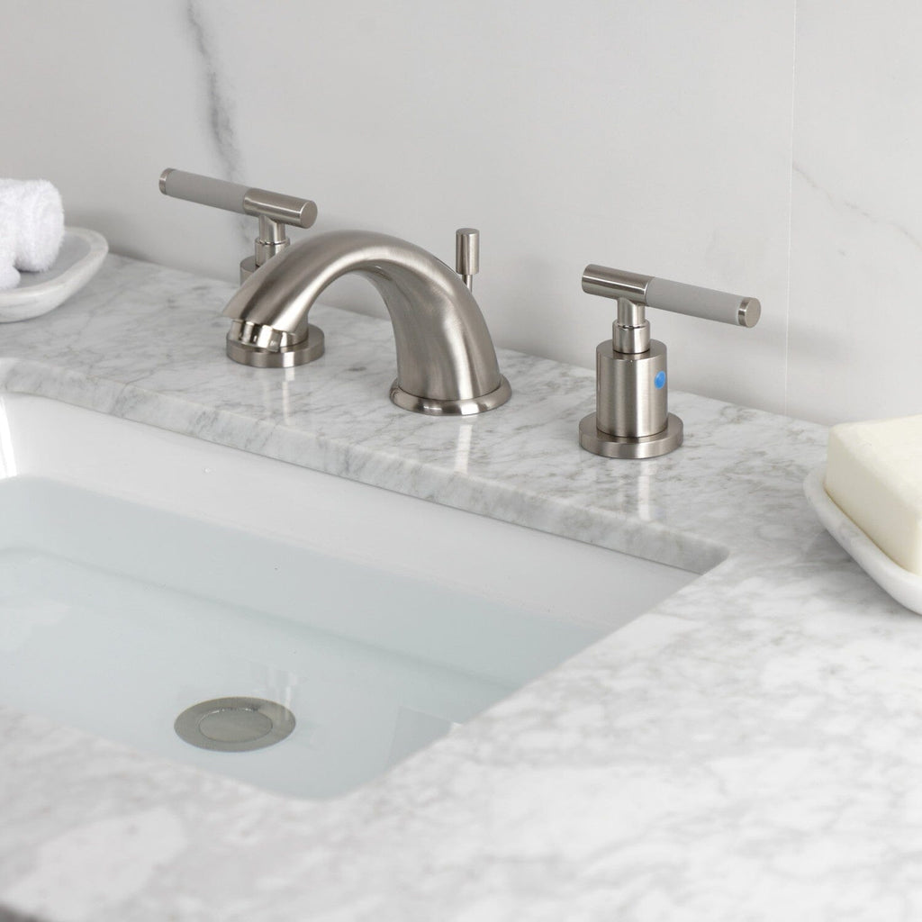 Kaiser Two-Handle 3-Hole Deck Mount Widespread Bathroom Faucet with Retail Pop-Up Drain