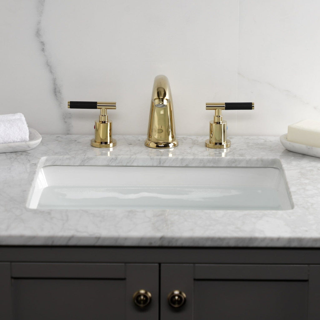 Kaiser Two-Handle 3-Hole Deck Mount Widespread Bathroom Faucet with Retail Pop-Up Drain