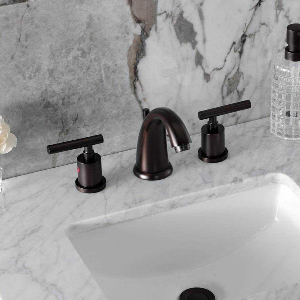 Manhattan Two-Handle 3-Hole Deck Mount Widespread Bathroom Faucet with Retail Pop-Up Drain