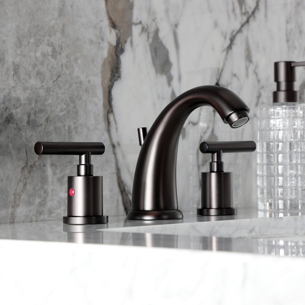Manhattan Two-Handle 3-Hole Deck Mount Widespread Bathroom Faucet with Retail Pop-Up Drain