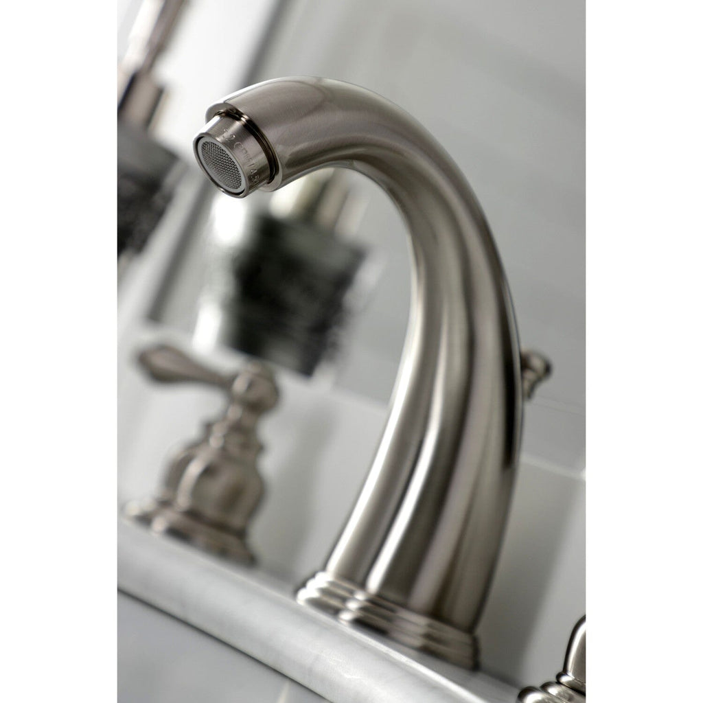 Victorian Two-Handle 3-Hole Deck Mount Widespread Bathroom Faucet with Brass Pop-Up Drain