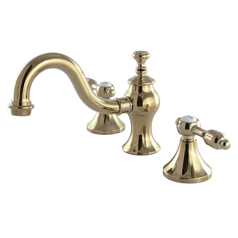 Tudor Two-Handle 3-Hole Deck Mount Widespread Bathroom Faucet with Brass Pop-Up