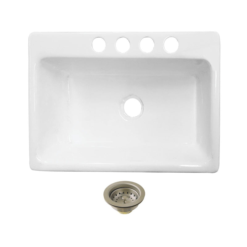 Towne 33-Inch Cast Iron Single Bowl Undermount Kitchen Sink (4-Hole) with Strainer