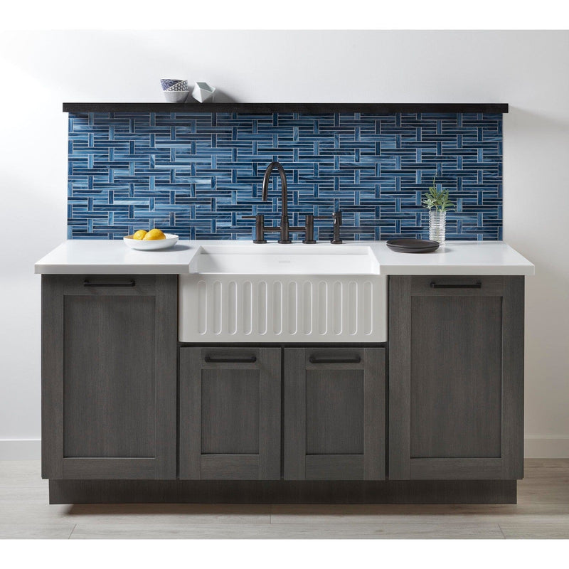 Arcticstone 30-Inch Solid Surface White Stone Apron-Front Single Bowl Farmhouse Kitchen Sink with Strainer and Grid