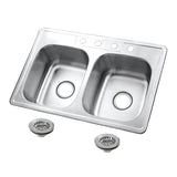 Studio 33-Inch Stainless Steel Self-Rimming Double Bowl Drop-In Kitchen Sink (4-Hole) with Strainer