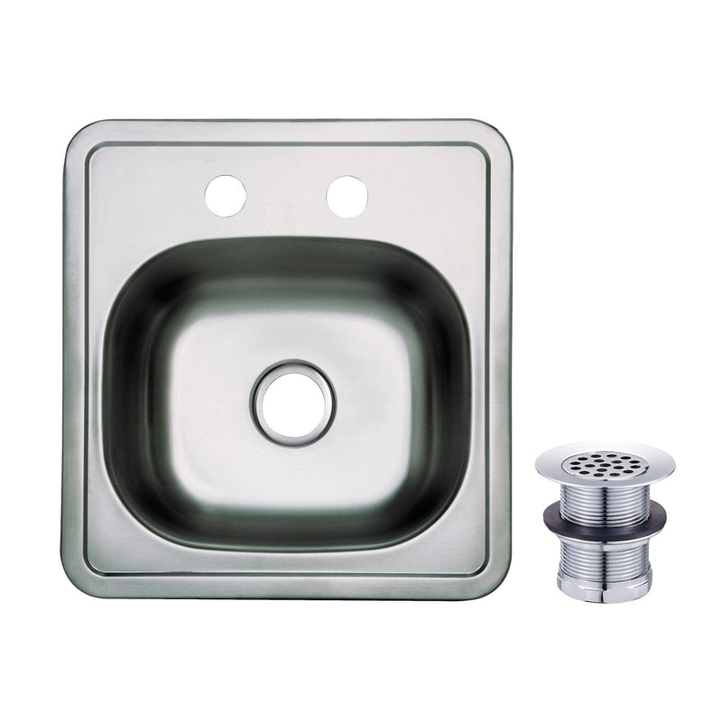 Studio 15-Inch Stainless Steel Self-Rimming Single Bowl Drop-In Bar Prep Sink (2-Hole) with Strainer