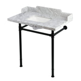 Wesselman 36-Inch Carrara Marble Console Sink with Stainless Steel Legs (8-Inch, 3-Hole)