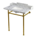 Wesselman 36-Inch Carrara Marble Console Sink with Stainless Steel Legs (8-Inch, 3-Hole)