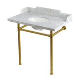 Wesselman 36-Inch Carrara Marble Console Sink with Stainless Steel Legs (8-Inch, 3-Hole)