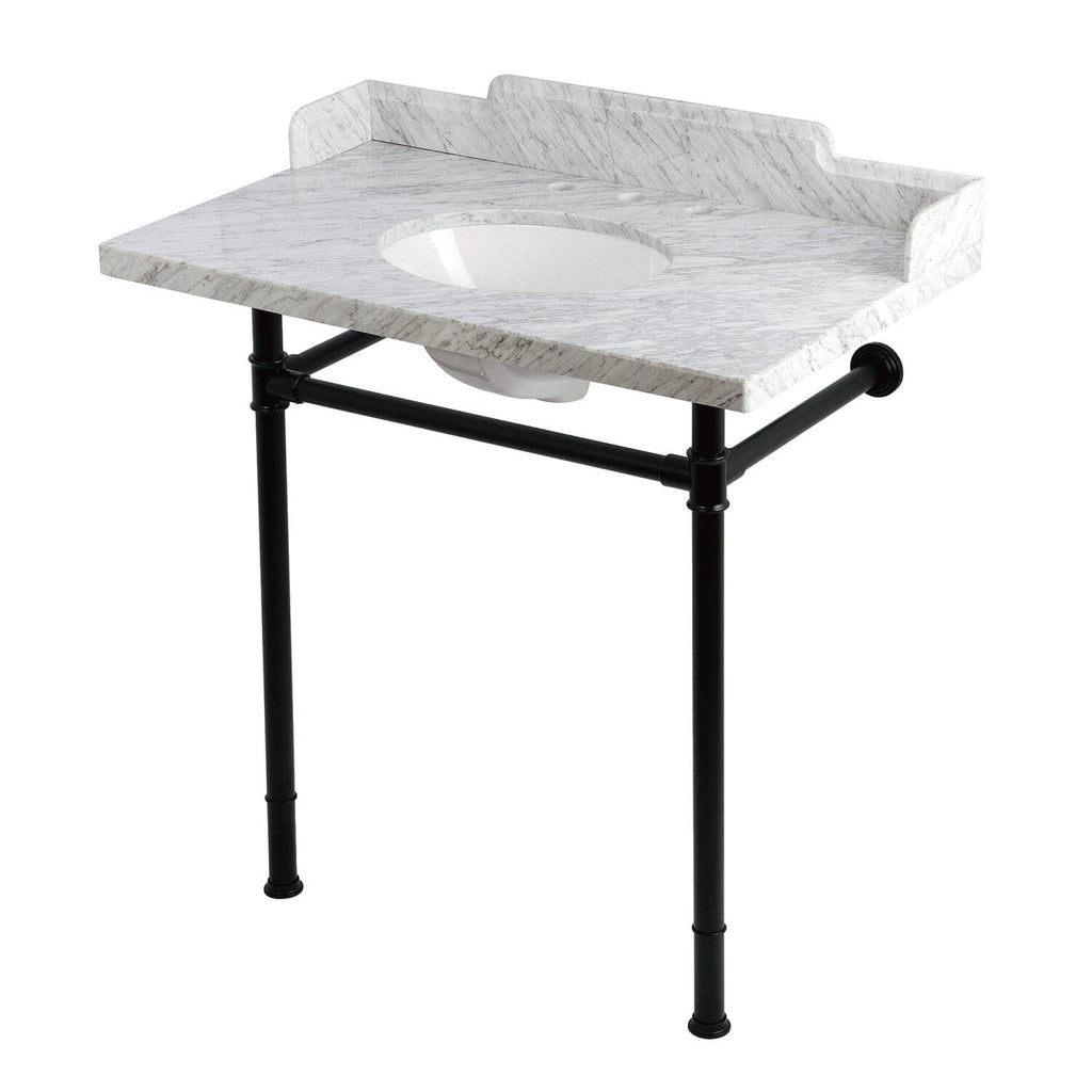Wesselman 36-Inch Carrara Marble Console Sink with Stainless Steel Legs (8-Inch, 3-Hole)
