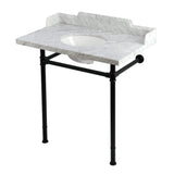 Wesselman 36-Inch Carrara Marble Console Sink with Stainless Steel Legs (8-Inch, 3-Hole)