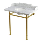 Wesselman 36-Inch Carrara Marble Console Sink with Stainless Steel Legs (8-Inch, 3-Hole)