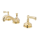 Two-Handle 3-Hole Deck Mount Widespread Bathroom Faucet with Brass Pop-Up