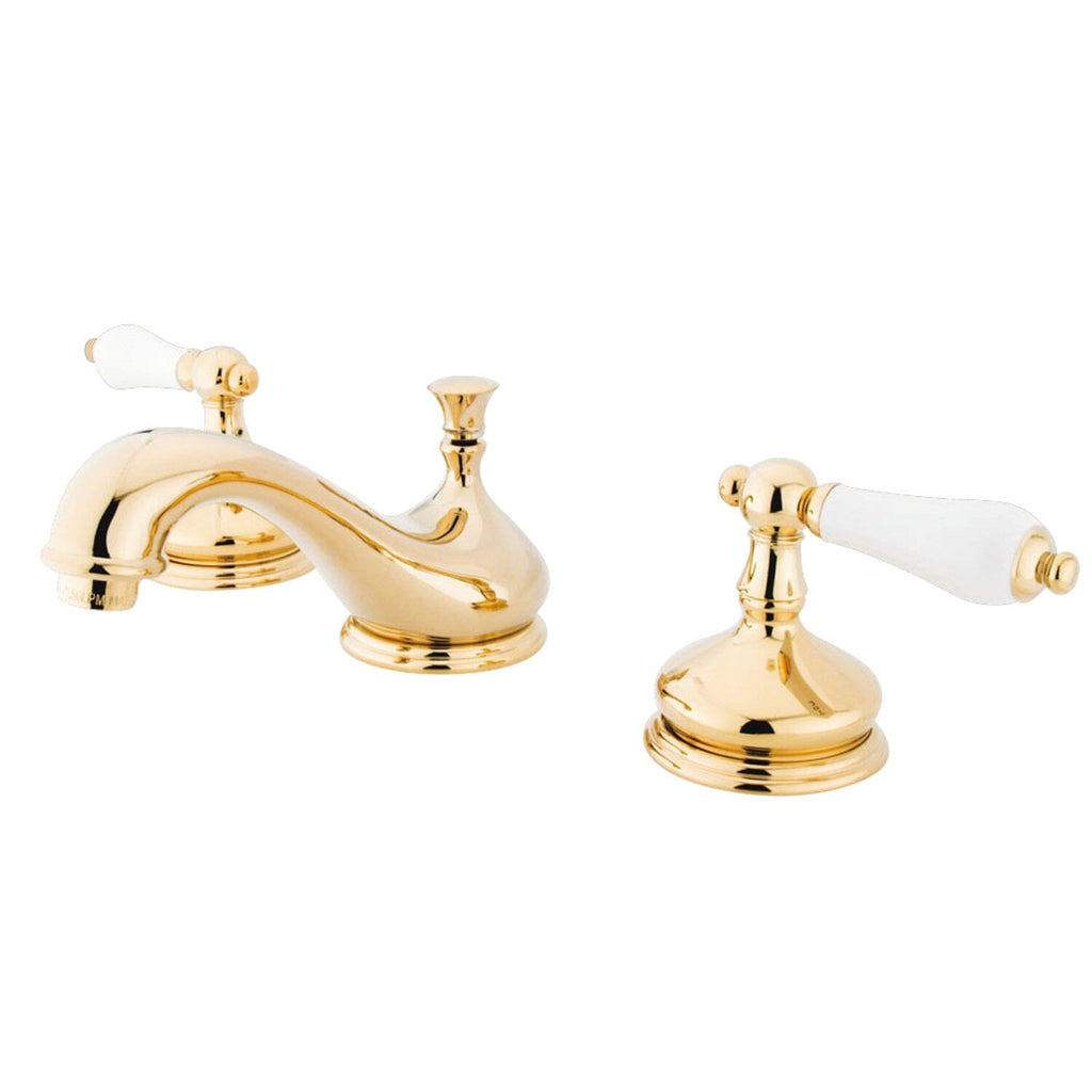Heritage Two-Handle 3-Hole Deck Mount Widespread Bathroom Faucet with Brass Pop-Up Drain
