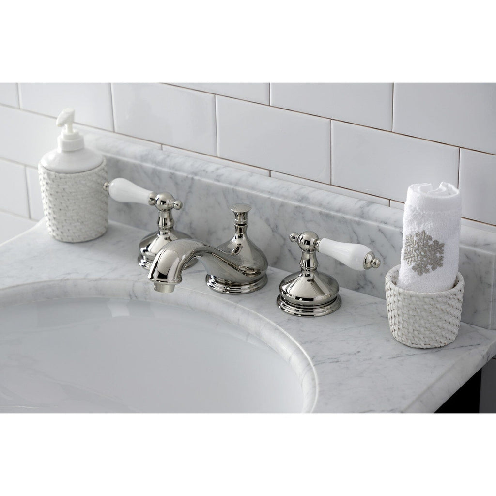 Heritage Two-Handle 3-Hole Deck Mount Widespread Bathroom Faucet with Brass Pop-Up Drain