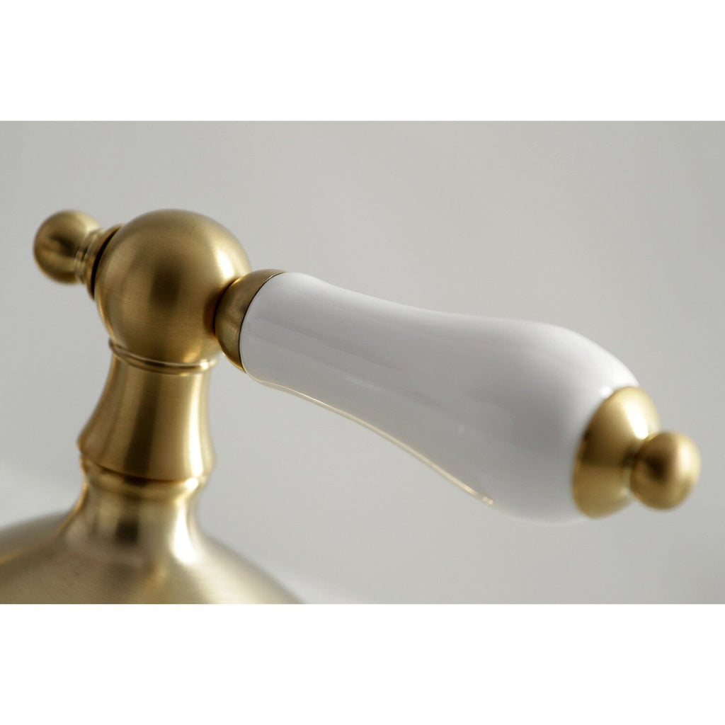 Heritage Two-Handle 3-Hole Deck Mount Widespread Bathroom Faucet with Brass Pop-Up Drain